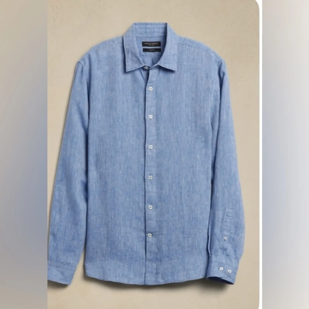 NWT Banana Republic Castillo Linen Light Blue Shirt Size Small
